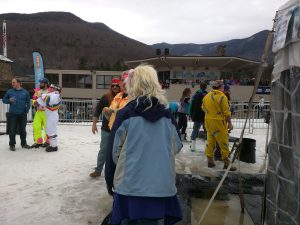 Fizzette (Jem) and Pants (Axl) with a backdrop of The Bunyan Room at the ski lodge