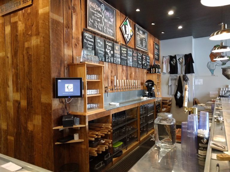 The taps/bar at the Kettlehead Brewing Company in Tilton, NH