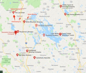 Map of New Hampshire Breweries in the Lakes Region